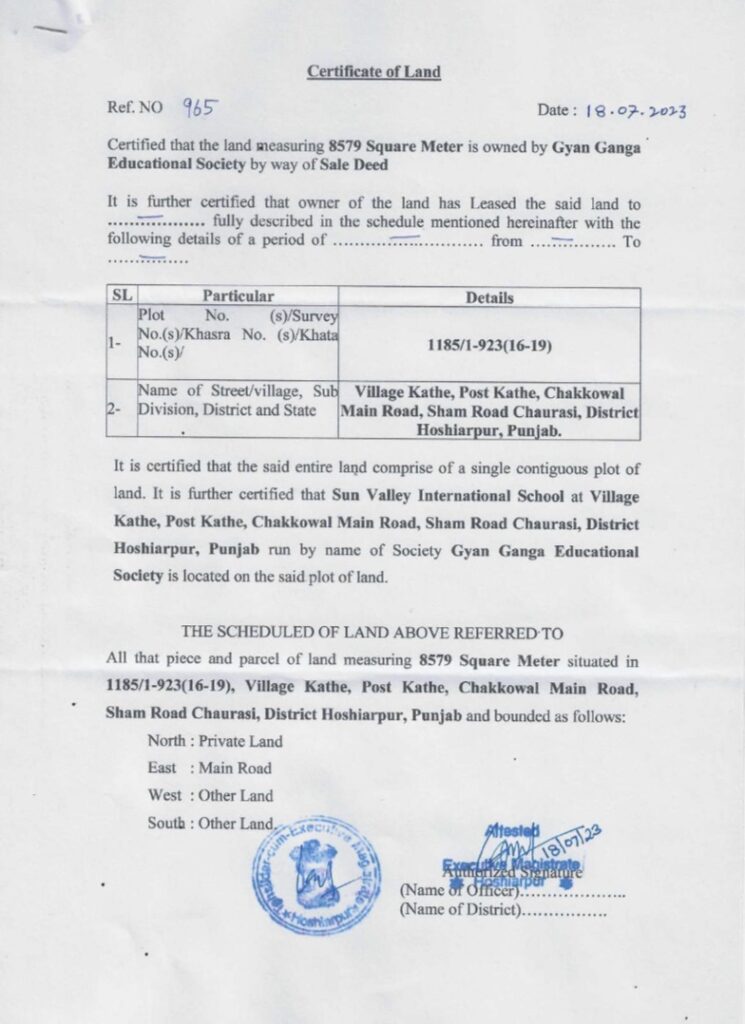 Certificate of Land